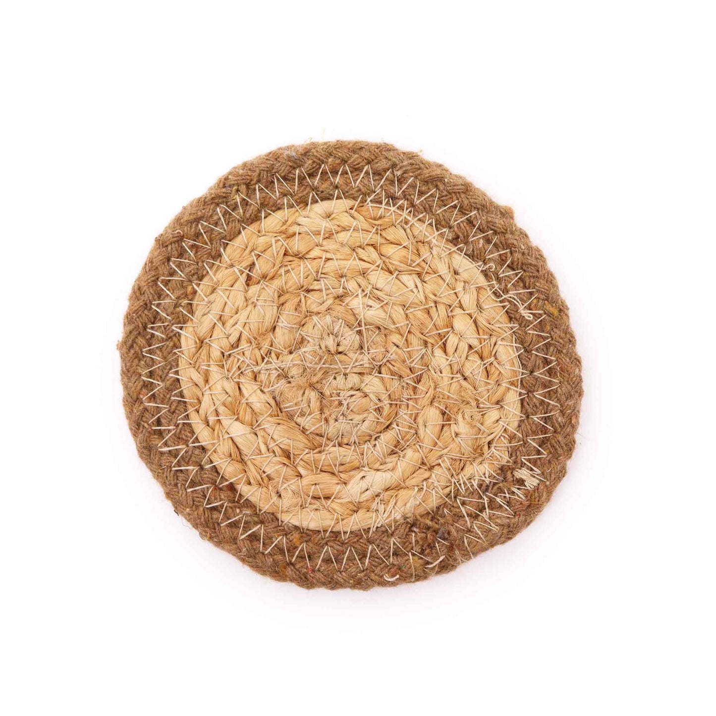 Natural Coaster - Jute & Cotton (set of 6) Mixed colours in basket
