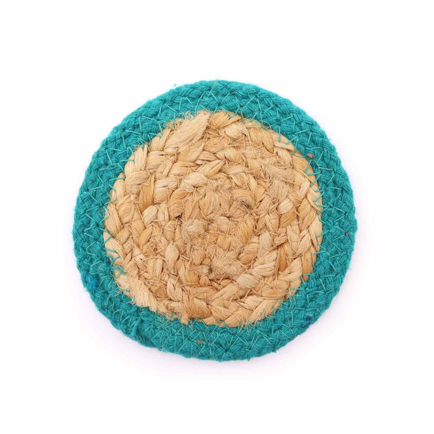 Natural Coaster - Jute & Cotton (set of 6) Mixed colours in basket