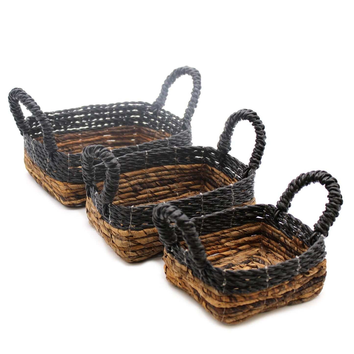 Banana Leaf & Raffia Square Basket- Set of 3