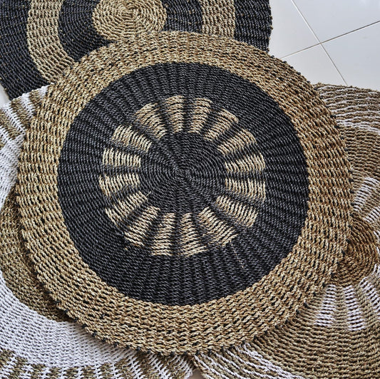 Round Seagrass Rug Black & Tan  1m