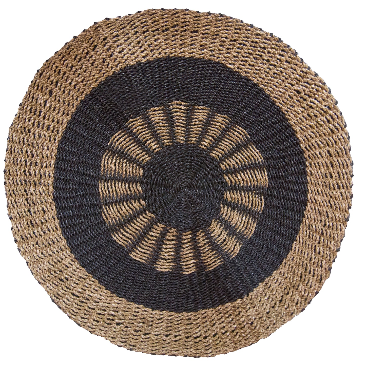 Round Seagrass Rug Black & Tan  1m