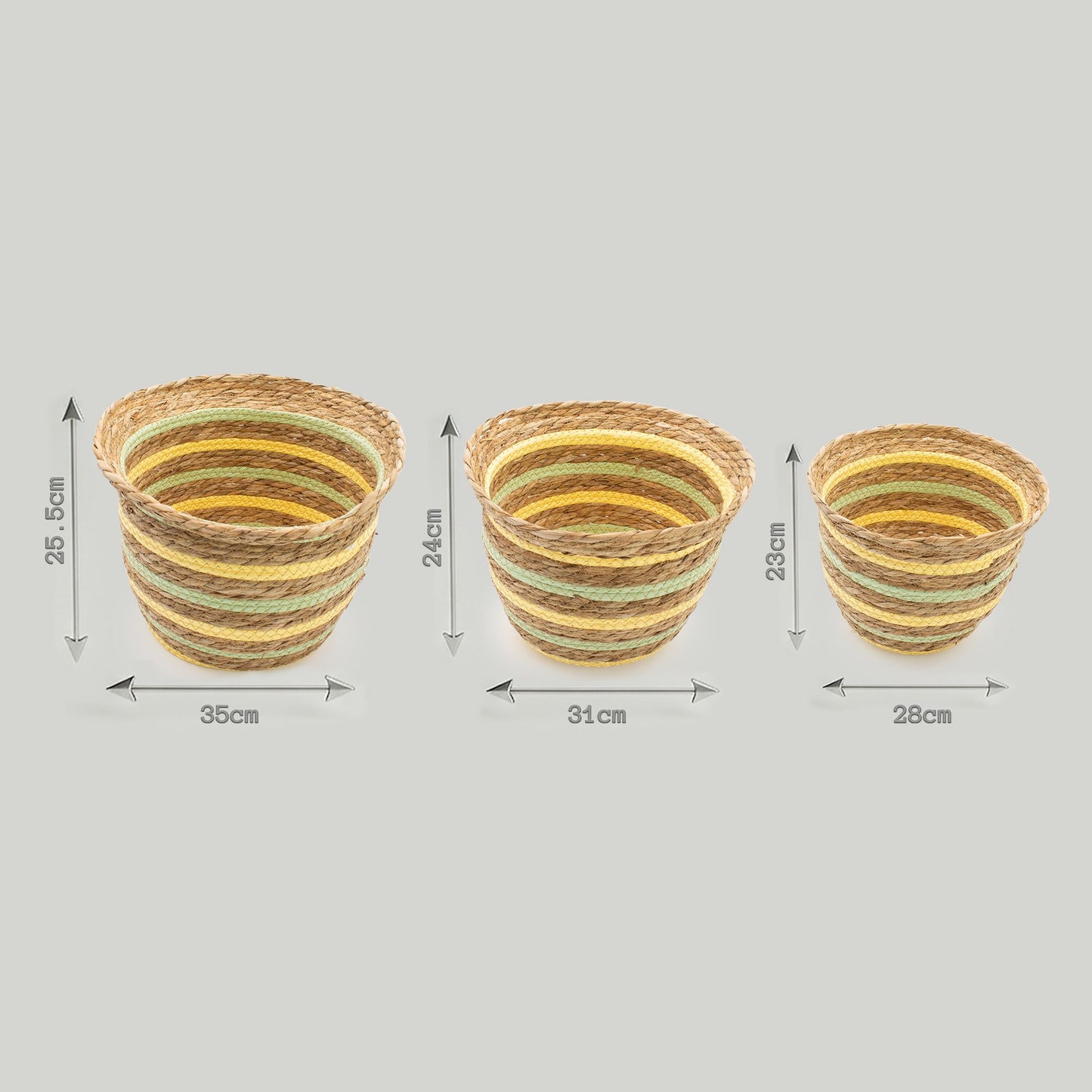 Seagrass & Straw Vase Shaped Baskets  - Natural Yellow & Green - Set of 3
