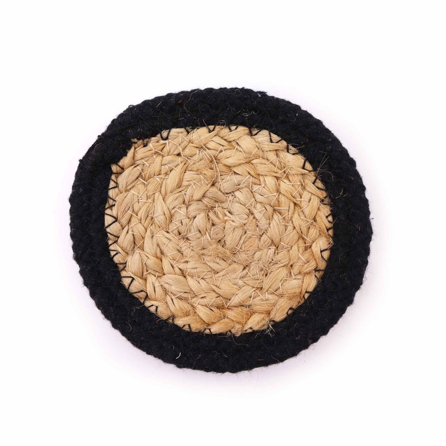 Natural Coaster - Jute & Cotton (set of 6) Mixed colours in basket