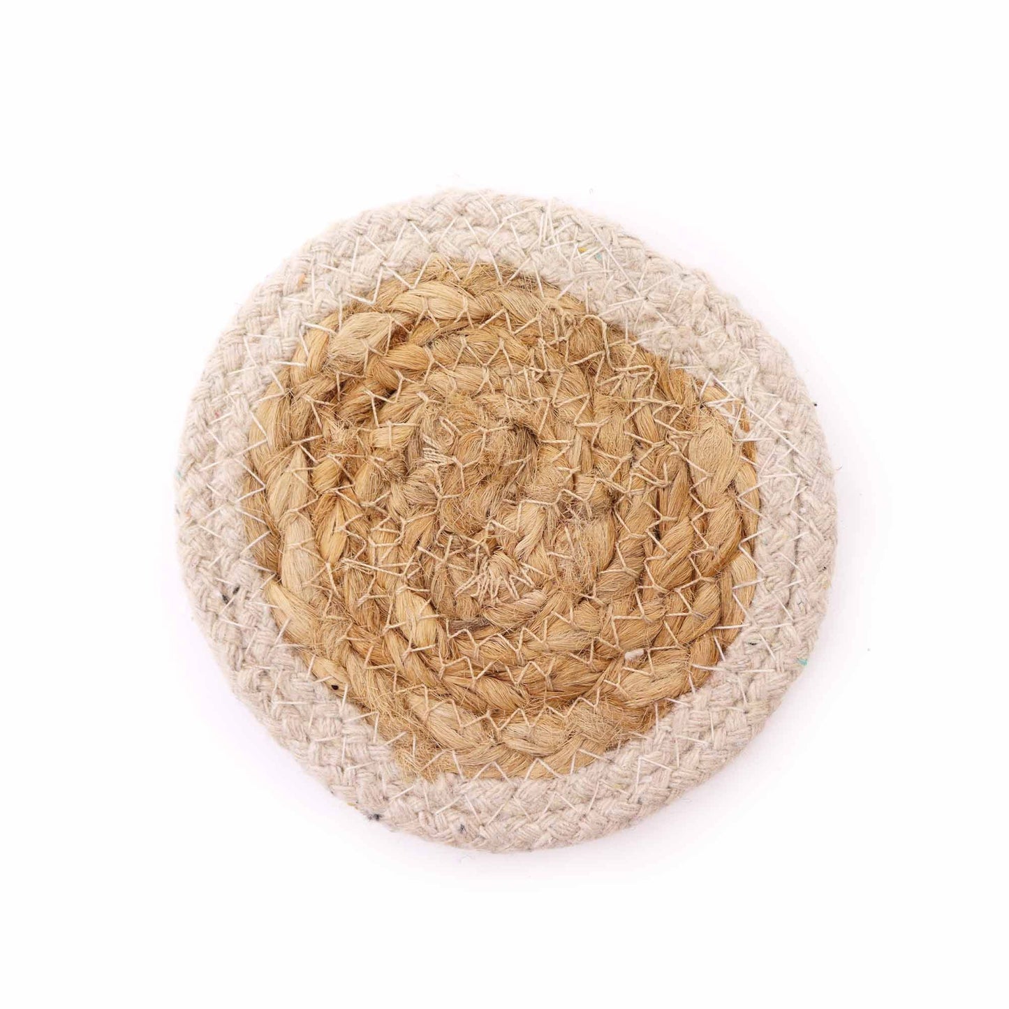 Natural Coaster - Jute & Cotton (set of 6) Mixed colours in basket