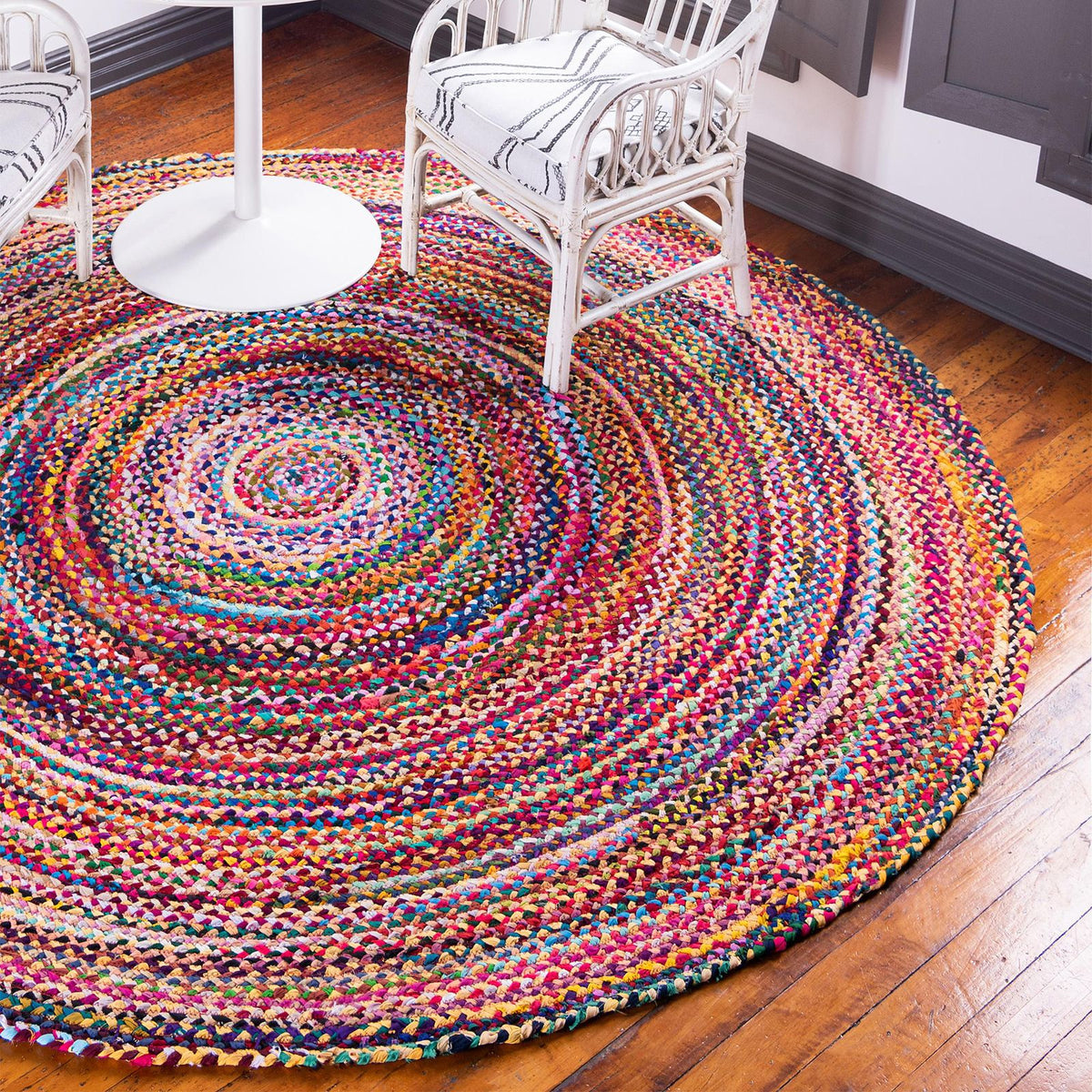 Round Jute and Recycled Cotton Rug - 120 cm