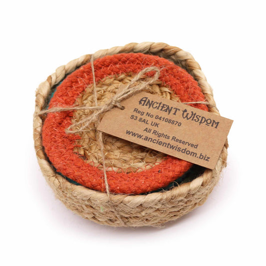 Natural Coaster - Jute & Cotton (set of 6) Mixed colours in basket